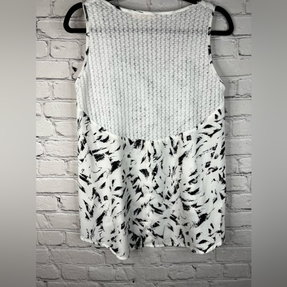 FLORAL+ FEMME black white abstract print tank knit/crochet top size small - Picture 2 of 11